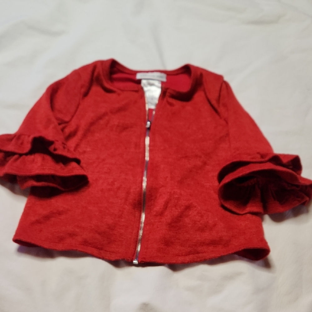 BONNIE JEAN  Red Soft Top With Ruffle Sleeves 5  Valentine Cute